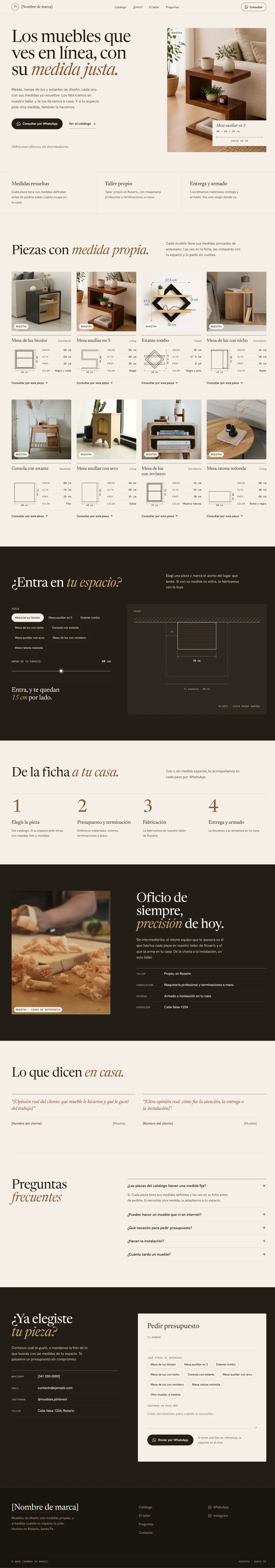 Página completa del sitio Muebles de diseño en Rosario, en computadora